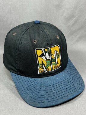 Vtg Notre Dame ND Paramount Snapback Hat Black Fighting Irish Shamrock Mens 90s